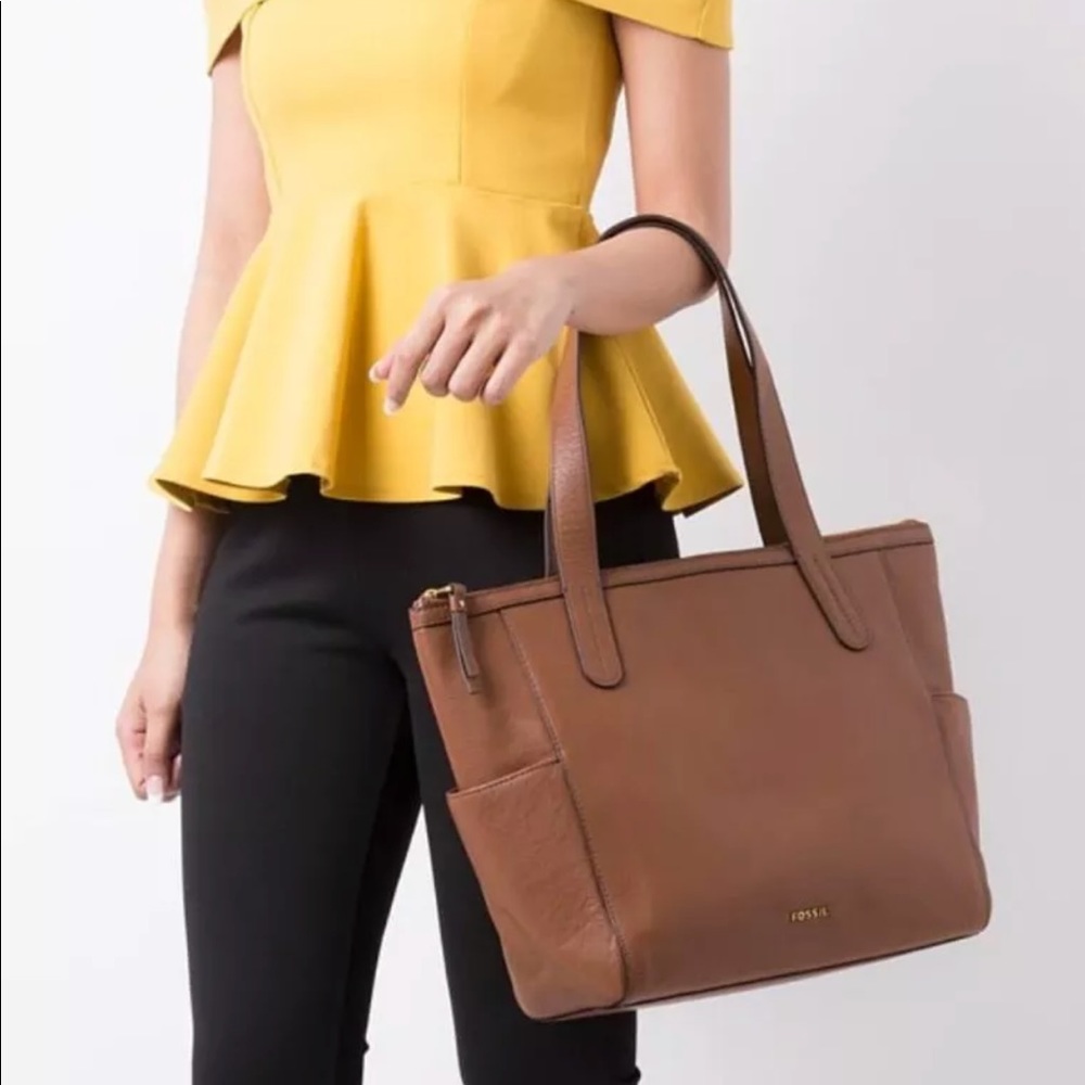 Fossil Brown Leather Mini Tote Bag